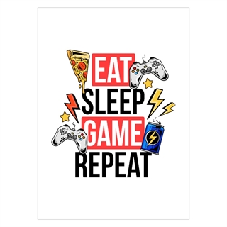 Affisch - Eat-sleep-game-repeat i färger
