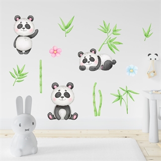 Akvarell Väggdekor med pandabjörnar och bambu